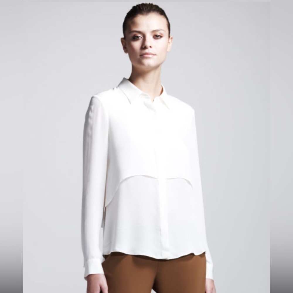 Theory Rosita Double Georgette 100% Silk Blouse Cream Large